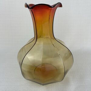 Vintage Tiara Amberina Vase 8" Tall Ruffled Glows Orange MCM Retro Brown‎ 70’s